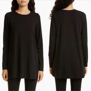 Eileen Fisher Crewneck Long Sleeve Jersey Tunic Top Size Small in Black